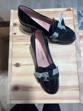 Kate Spade Leandra Patent Leather Heeled Loafers with Bow